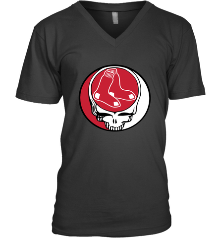 Boston Red Sox Grateful Dead Steal Your Face Baseball Mens V-Neck T-Shirt Mens V-Neck T-Shirt / Black / S Mens V-Neck T-Shirt - VeigarTee