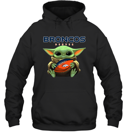 Baby Yoda Loves The Denver Broncos Star Wars Baby Yoda Hugs Broncos NFL Adult Hoodie Sweatshirt Adult Hoodie Sweatshirt / Black / S Adult Hoodie Sweatshirt - VeigarTee