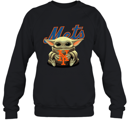 Baby Yoda Hugs Loves The New York Mets Baseball Adult Sweatshirt Adult Sweatshirt / Black / S Adult Sweatshirt - VeigarTee