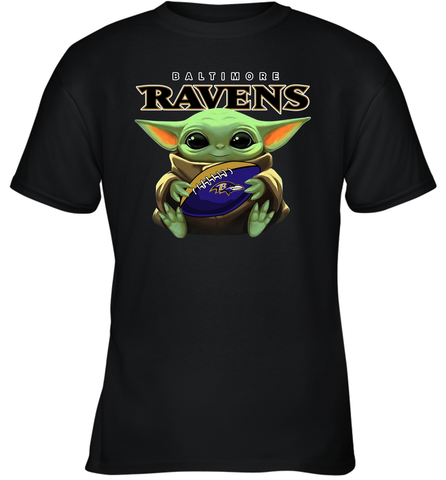 Baby Yoda Loves The Baltimore Ravens Star Wars Baby Yoda Hugs Ravens NFL Youth T-Shirt Youth T-Shirt / Black / XS Youth T-Shirt - VeigarTee