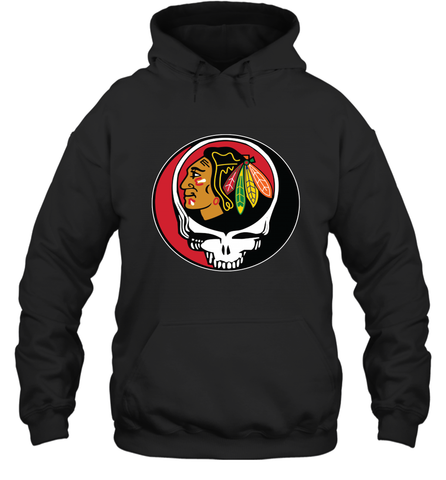 Chicago Blackhawks Grateful Dead Steal Your Face Hockey NHL Adult Hoodie Sweatshirt Adult Hoodie Sweatshirt / Black / S Adult Hoodie Sweatshirt - VeigarTee