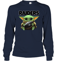 Baby Yoda Loves The Oakland Raiders Star Wars Baby Yoda Hugs Raiders NFL Adult Long Sleeve T-Shirt