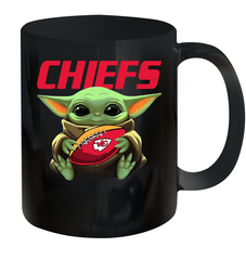 Baby Yoda Loves The Kansas City Chiefs Star Wars Baby Yoda Hugs Chiefs NFL Ceramic Mug 11oz Ceramic Mug 11oz - VeigarTee