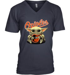 Baby Yoda Hugs Loves The Baltimore Orioles Baseball Mens V-Neck T-Shirt Mens V-Neck T-Shirt - VeigarTee