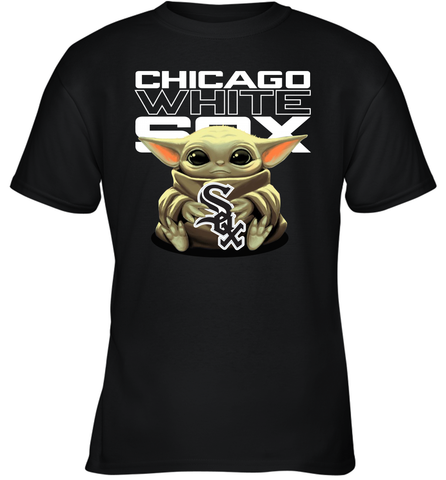 Baby Yoda Hugs Loves The Chicago White Sox Baseball Youth T-Shirt Youth T-Shirt / Black / XS Youth T-Shirt - VeigarTee