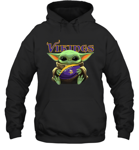 Baby Yoda Loves The Minnesota Vikings Star Wars Baby Yoda Hugs Vikings NFL Adult Hoodie Sweatshirt Adult Hoodie Sweatshirt / Black / S Adult Hoodie Sweatshirt - VeigarTee