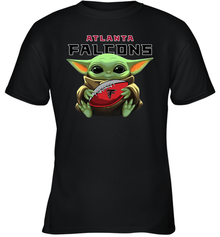 Baby Yoda Loves The Atlanta Falcons Star Wars Baby Yoda Hugs Falcons NFL Youth T-Shirt Youth T-Shirt / Black / XS Youth T-Shirt - VeigarTee