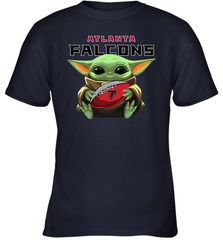 Baby Yoda Loves The Atlanta Falcons Star Wars Baby Yoda Hugs Falcons NFL Youth T-Shirt Youth T-Shirt - VeigarTee