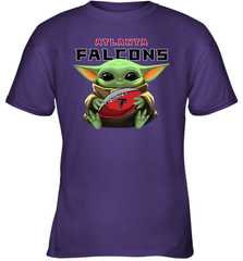 Baby Yoda Loves The Atlanta Falcons Star Wars Baby Yoda Hugs Falcons NFL Youth T-Shirt Youth T-Shirt - VeigarTee