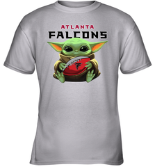 Baby Yoda Loves The Atlanta Falcons Star Wars Baby Yoda Hugs Falcons NFL Youth T-Shirt Youth T-Shirt - VeigarTee