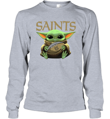 Baby Yoda Loves The New Orleans Saints Star Wars Baby Yoda Hugs Saints NFL Adult Long Sleeve T-Shirt Adult Long Sleeve T-Shirt - VeigarTee