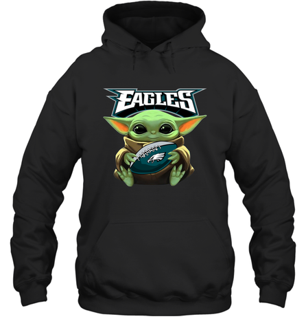 Baby Yoda Loves The Philadelphia Eagles Star Wars Baby Yoda Hugs Eagles NFL Adult Hoodie Sweatshirt Adult Hoodie Sweatshirt / Black / S Adult Hoodie Sweatshirt - VeigarTee