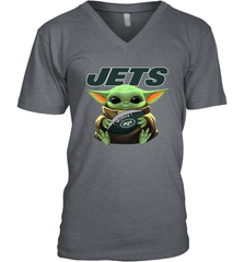 Baby Yoda Loves The New York Jets Star Wars Baby Yoda Hugs Jets NFL Mens V-Neck T-Shirt Mens V-Neck T-Shirt - VeigarTee