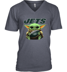Baby Yoda Loves The New York Jets Star Wars Baby Yoda Hugs Jets NFL Mens V-Neck T-Shirt Mens V-Neck T-Shirt - VeigarTee