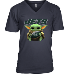 Baby Yoda Loves The New York Jets Star Wars Baby Yoda Hugs Jets NFL Mens V-Neck T-Shirt Mens V-Neck T-Shirt - VeigarTee