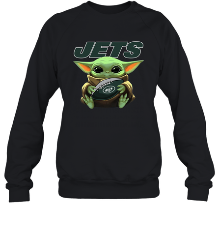 Baby Yoda Loves The New York Jets Star Wars Baby Yoda Hugs Jets NFL Adult Sweatshirt Adult Sweatshirt / Black / S Adult Sweatshirt - VeigarTee