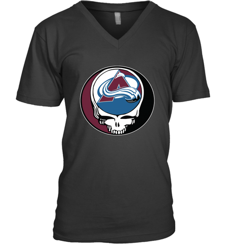 Colorado Avalanche Grateful Dead Steal Your Face Hockey NHL Mens V-Neck T-Shirt Mens V-Neck T-Shirt / Black / S Mens V-Neck T-Shirt - VeigarTee
