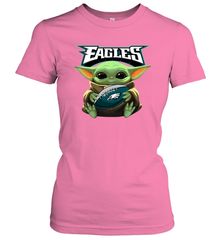 Baby Yoda Loves The Philadelphia Eagles Star Wars Baby Yoda Hugs Eagles NFL Womens T-Shirt Womens T-Shirt - VeigarTee