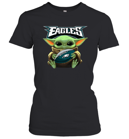 Baby Yoda Loves The Philadelphia Eagles Star Wars Baby Yoda Hugs Eagles NFL Womens T-Shirt Womens T-Shirt / Black / XS Womens T-Shirt - VeigarTee