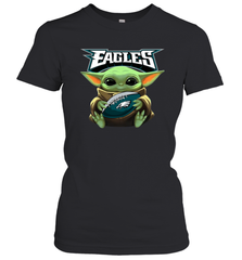 Baby Yoda Loves The Philadelphia Eagles Star Wars Baby Yoda Hugs Eagles NFL Womens T-Shirt Womens T-Shirt - VeigarTee