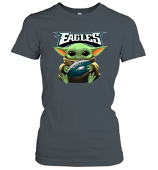 Baby Yoda Loves The Philadelphia Eagles Star Wars Baby Yoda Hugs Eagles NFL Womens T-Shirt Womens T-Shirt - VeigarTee