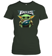 Baby Yoda Loves The Philadelphia Eagles Star Wars Baby Yoda Hugs Eagles NFL Womens T-Shirt Womens T-Shirt - VeigarTee