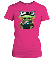 Baby Yoda Loves The Philadelphia Eagles Star Wars Baby Yoda Hugs Eagles NFL Womens T-Shirt Womens T-Shirt - VeigarTee
