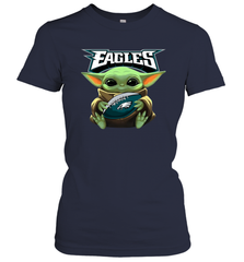 Baby Yoda Loves The Philadelphia Eagles Star Wars Baby Yoda Hugs Eagles NFL Womens T-Shirt Womens T-Shirt - VeigarTee