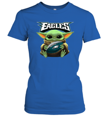 Baby Yoda Loves The Philadelphia Eagles Star Wars Baby Yoda Hugs Eagles NFL Womens T-Shirt Womens T-Shirt - VeigarTee