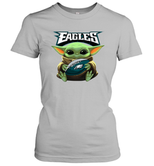 Baby Yoda Loves The Philadelphia Eagles Star Wars Baby Yoda Hugs Eagles NFL Womens T-Shirt Womens T-Shirt - VeigarTee