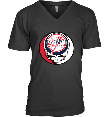 New York Yankees Grateful Dead Steal Your Face Baseball Mens V-Neck T-Shirt Mens V-Neck T-Shirt / Black / S Mens V-Neck T-Shirt - VeigarTee