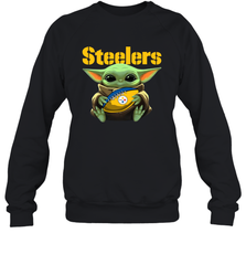 Baby Yoda Loves The Pittsburgh Steelers Star Wars Baby Yoda Hugs Steelers NFL Adult Sweatshirt Adult Sweatshirt - VeigarTee