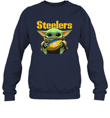 Baby Yoda Loves The Pittsburgh Steelers Star Wars Baby Yoda Hugs Steelers NFL Adult Sweatshirt Adult Sweatshirt - VeigarTee