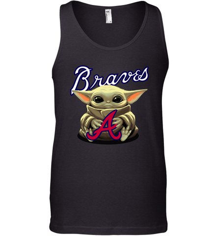 Baby Yoda Hugs Loves The Atlanta Braves Baseball Mens Tank Top Mens Tank Top / Black / XS Mens Tank Top - VeigarTee