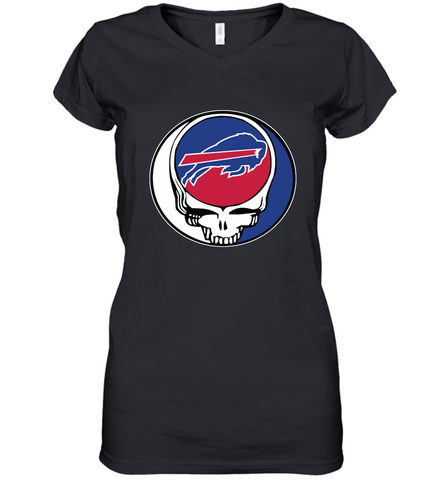 Buffalo Bills Grateful Dead Steal Your Face NFL Football Womens V-Neck T-Shirt Womens V-Neck T-Shirt / Black / S Womens V-Neck T-Shirt - VeigarTee