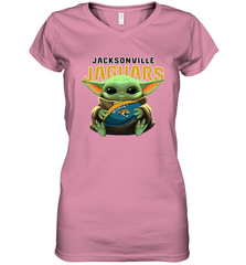 Baby Yoda Loves The Jacksonville Jaguars Star Wars Baby Yoda Hugs Jaguars NFL Womens V-Neck T-Shirt Womens V-Neck T-Shirt - VeigarTee