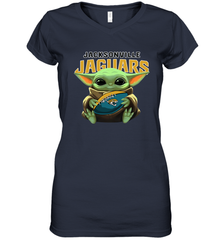 Baby Yoda Loves The Jacksonville Jaguars Star Wars Baby Yoda Hugs Jaguars NFL Womens V-Neck T-Shirt Womens V-Neck T-Shirt - VeigarTee