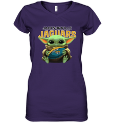 Baby Yoda Loves The Jacksonville Jaguars Star Wars Baby Yoda Hugs Jaguars NFL Womens V-Neck T-Shirt Womens V-Neck T-Shirt - VeigarTee