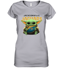 Baby Yoda Loves The Jacksonville Jaguars Star Wars Baby Yoda Hugs Jaguars NFL Womens V-Neck T-Shirt Womens V-Neck T-Shirt - VeigarTee