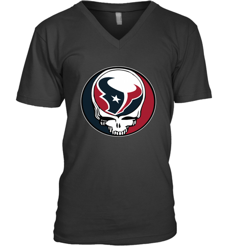 Houston Texans Grateful Dead Steal Your Face NFL Football Mens V-Neck T-Shirt Mens V-Neck T-Shirt / Black / S Mens V-Neck T-Shirt - VeigarTee