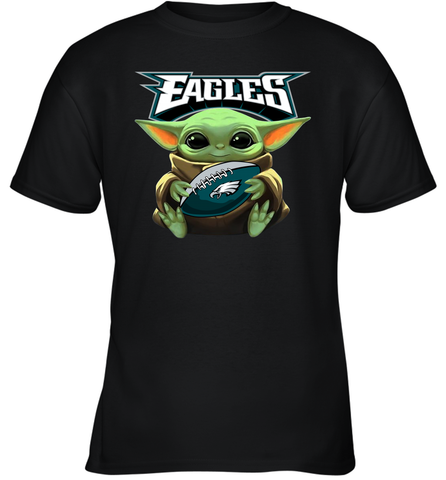 Baby Yoda Loves The Philadelphia Eagles Star Wars Baby Yoda Hugs Eagles NFL Youth T-Shirt Youth T-Shirt / Black / XS Youth T-Shirt - VeigarTee