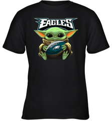 Baby Yoda Loves The Philadelphia Eagles Star Wars Baby Yoda Hugs Eagles NFL Youth T-Shirt Youth T-Shirt - VeigarTee
