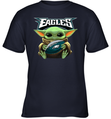 Baby Yoda Loves The Philadelphia Eagles Star Wars Baby Yoda Hugs Eagles NFL Youth T-Shirt Youth T-Shirt - VeigarTee
