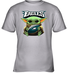 Baby Yoda Loves The Philadelphia Eagles Star Wars Baby Yoda Hugs Eagles NFL Youth T-Shirt Youth T-Shirt - VeigarTee