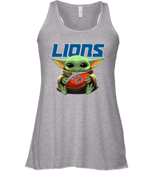 Baby Yoda Loves The Detroit Lions Star Wars Baby Yoda Hugs Lions NFL Womens Racerback Tank Top