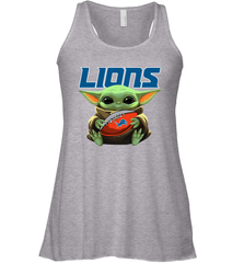Baby Yoda Loves The Detroit Lions Star Wars Baby Yoda Hugs Lions NFL Womens Racerback Tank Top Womens Racerback Tank Top - VeigarTee