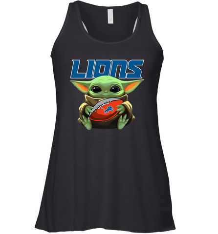 Baby Yoda Loves The Detroit Lions Star Wars Baby Yoda Hugs Lions NFL Womens Racerback Tank Top Womens Racerback Tank Top / Black / XS Womens Racerback Tank Top - VeigarTee