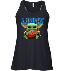 Baby Yoda Loves The Detroit Lions Star Wars Baby Yoda Hugs Lions NFL Womens Racerback Tank Top Womens Racerback Tank Top - VeigarTee