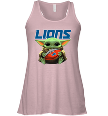 Baby Yoda Loves The Detroit Lions Star Wars Baby Yoda Hugs Lions NFL Womens Racerback Tank Top Womens Racerback Tank Top - VeigarTee