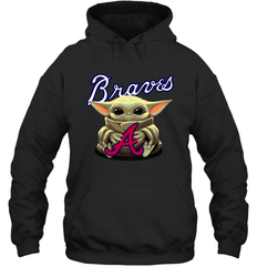 Baby Yoda Hugs Loves The Atlanta Braves Baseball Adult Hoodie Sweatshirt